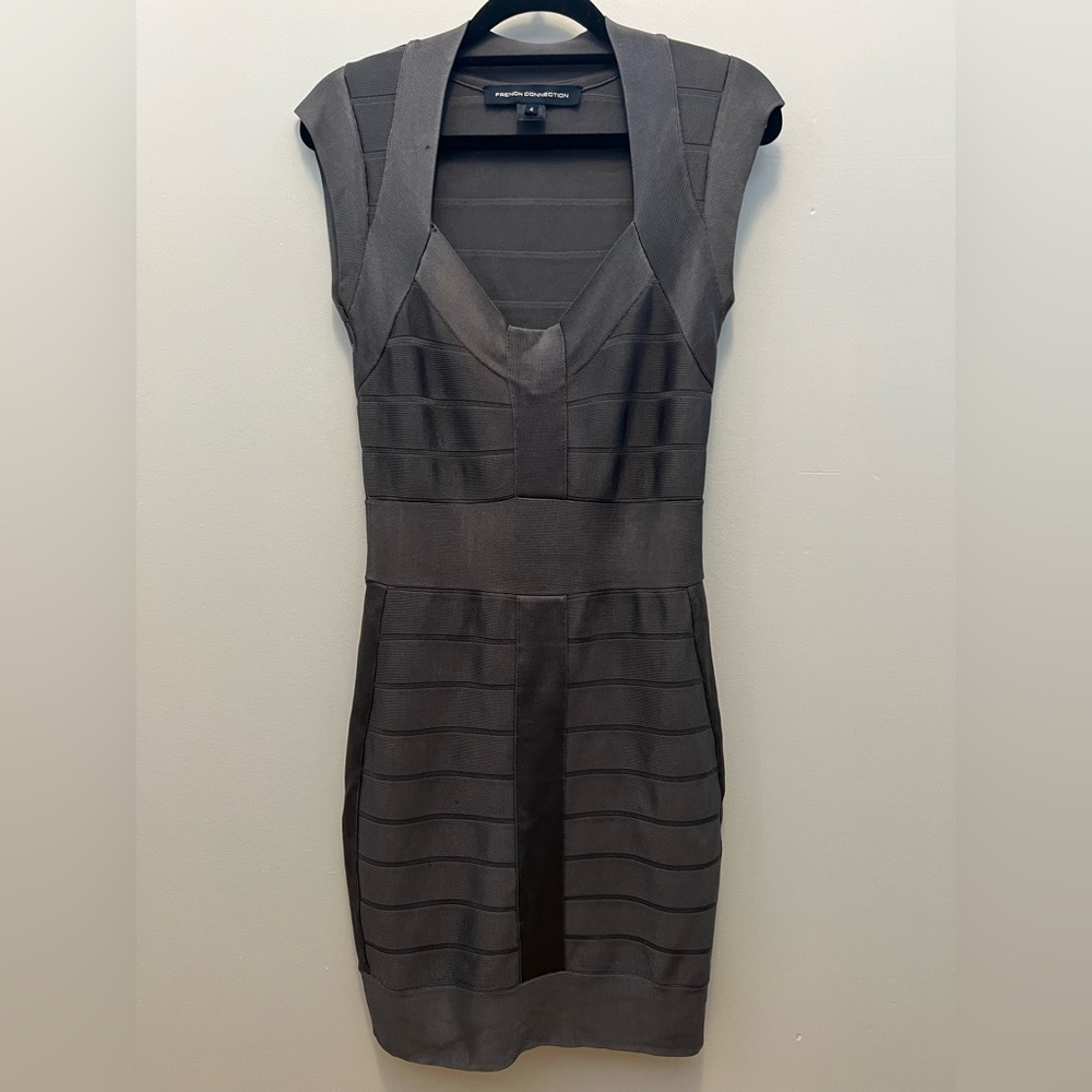 French Connection Bandage Dress in Charcoal